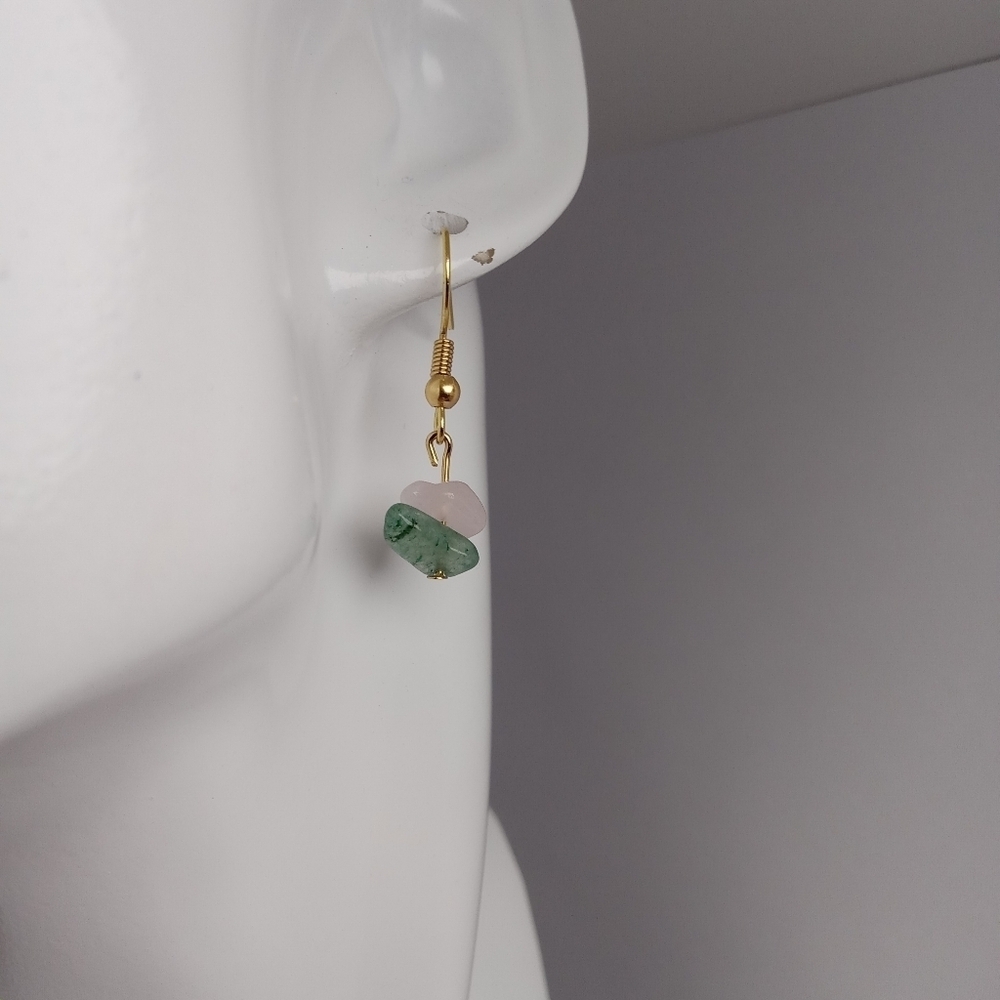 5/$25 Rose quartz and aventurine stone chip earrings - Picture 3 of 5